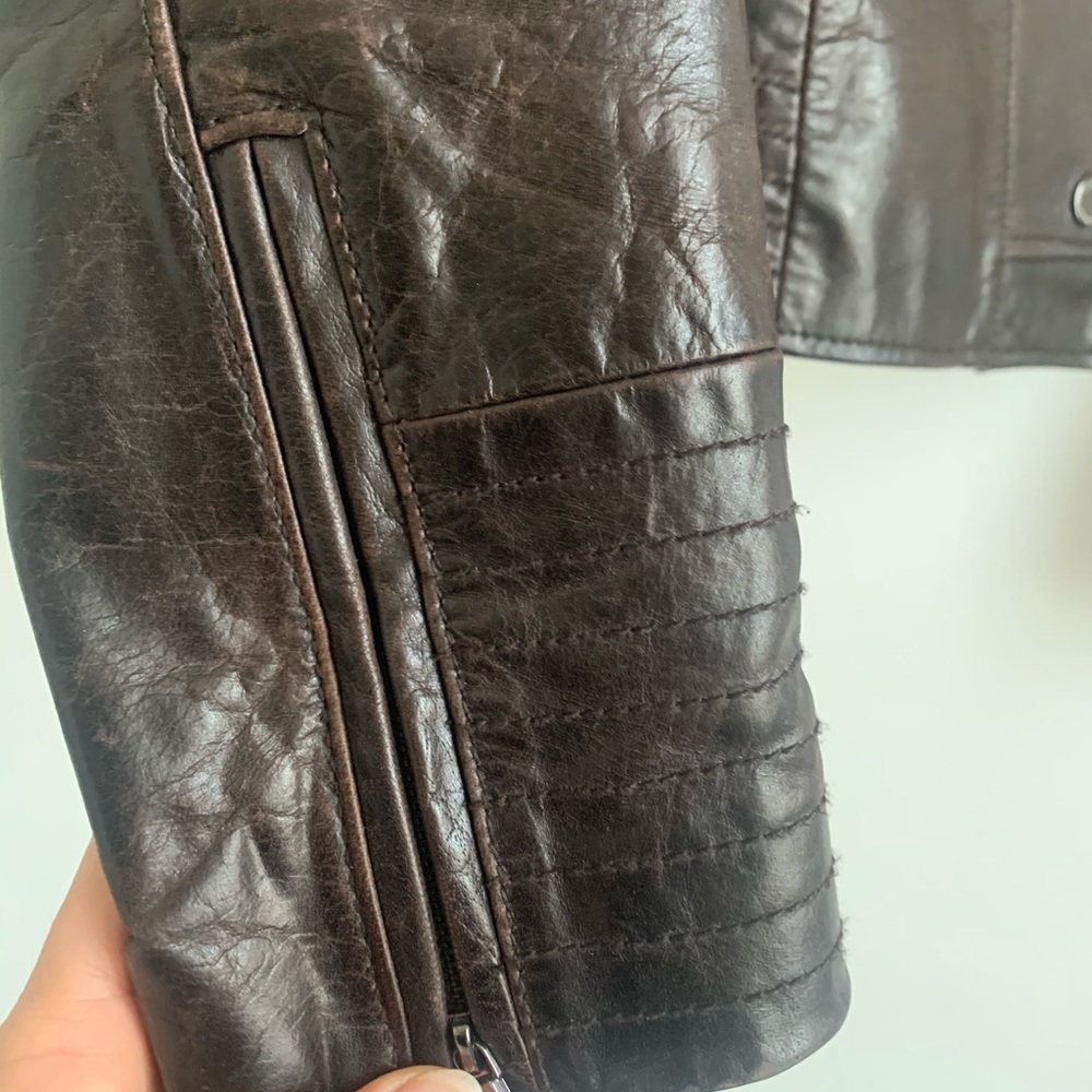 Cognac leather moto jacket Laundry by Shelli Segal - Picture 5 of 12